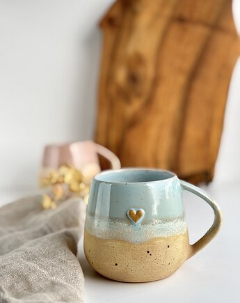 Kubek Beczułka ręcznie robiony z sercem 320 ml - Niebieskie migdały, Studio Tyka