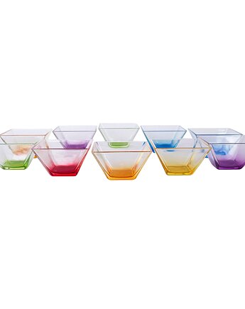 Komplet kwadratowych szklanych miseczek, włoski design, lata 80, Włochy, Przetwory design