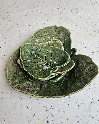 Liście łopianu #4 - ceramiczny zestaw pater/talerzy, PIEGO Ceramika
