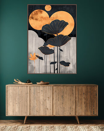 Lotus - Plakat, druk - Chiński Orient, Harmonia Zen, Roślinny #70, Black Sapphire Art
