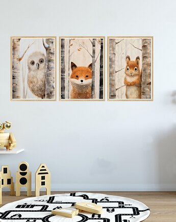 Plakaty Zwierzęta Leśne, Plakaty Na Ścianę Dla Dzieci 3 szt, Magnetyczne Studio
