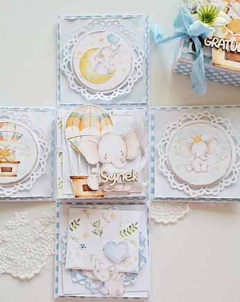 Exploding box , kartka  narodziny dziecka, chrzest, Figusia handmade
