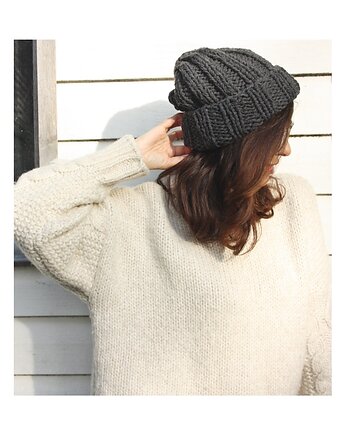 Czapka beanie z wełną w kolorze grafitowym, Mademoiselle Patrini