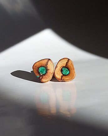 Drewniane kolczyki z malachitem, mazuni