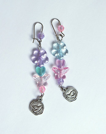 Kolczyki - Ptaszki, koraliki, pastelowe, yenoo