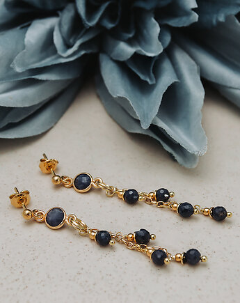 Długie kolczyki z szafirami, złote kolczyki z  szafirem, SREBRO 925, Yamira Art Studio