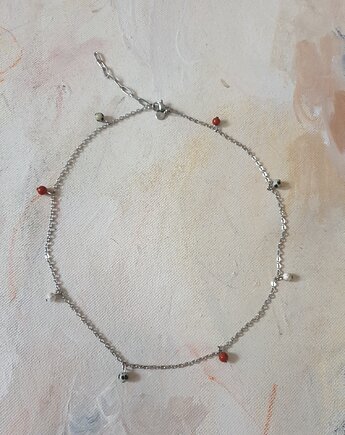 Naszyjnik choker ROOTS łańcuszek jaspis czerwony, jaspis dalmatyński, howlit