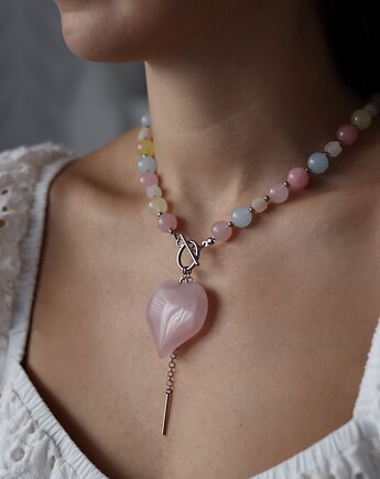 Naszyjnik Kolorowe Kamienie Jadeitu i Awenturynu, Duży Naszyjnik, Księżycowa bijoux