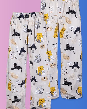 Spodnie do spania dla PARY piżama KOTY, OKAZJE - Prezent na Walentynki