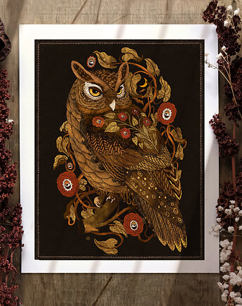 Sowa, plakat botaniczny, plakat z sową, Żaneta Antosik PRINTS