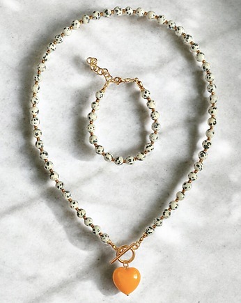 RAZEM TANIEJ : jaspis dalmatyński i serce : miodowe : komplet, kaktusia