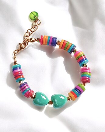 Bransoletka : SUMMER collection: masa perłowa i ceramiczne serduszka, kaktusia