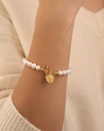 Bransoletka perły naturalne moneta srebro 925 pozłacanego, Coccola JEWELLERY