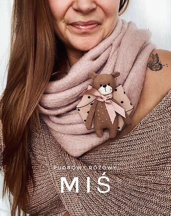 Artystyczna Brosza z niesamowitym Misiem! Pop Art  MIŚ, Pudrowy Różowy