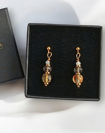 Kolczyki DOBROBYT - cytryn, kwarc dymny, kryształ górski - delikatne, kaktusia