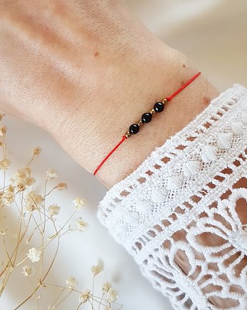 Czerwona bransoletka z onyksem, LEI handmade 
