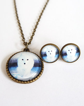 Naszyjnik i kolczyki - komplet - Biały lis, yenoo