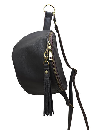 Duża nerka saszetka czekoladowa. Skóra naturalna z frędzlami, UNIQUE HandMade