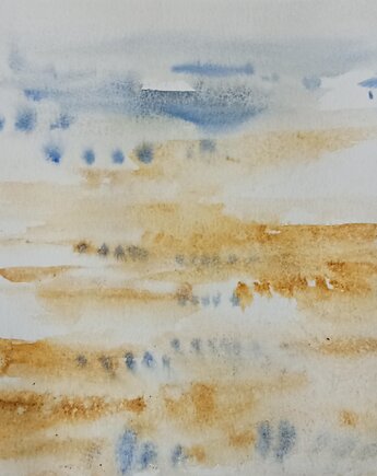 Akwarela Zamarznięte jezioro oryginalny obraz 300g A4, Kwitnace