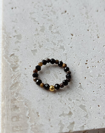 Pierścionek elastyczny Tygrysie Oko  i Onyks, Chmolowska Jewellery