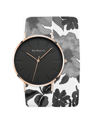Zegarek damski wiązany - Graphic flowers - Tarcza Różowe złoto, Bandwatch