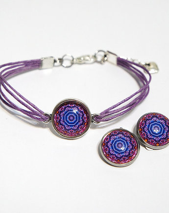 Komplet - Fioletowa mandala - klipsy, bransoletka, yenoo
