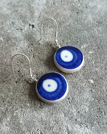 Kolczyki ceramiczne Bolesławiec dwustronne, biżuteria z talerzy