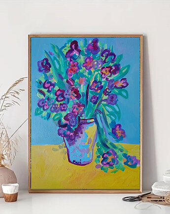 Obraz ręcznie malowany fowizm kwiaty w wazonie, alice oil on canvas