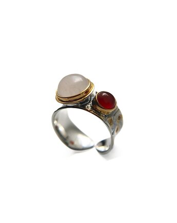 Pierścionek srebrny z kwarcem i karneolem, Points of View Anna Kamińska Zabiegaj