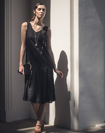 Lniana midi z falbaną czarna, LENOUI