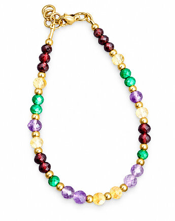 Bransoletka  granat cytryn ametyst i malachit, NESSING handmade