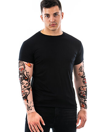 Czarny t-shirt męski z tatuażami Smoke & Hazard, dirrtytown clothing