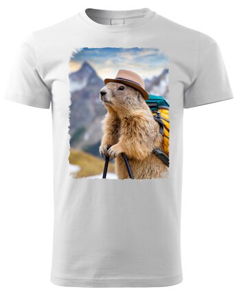Tatra Art świstak na górskim szlaku z plecakiem  kapeluszem męska koszulka v5, OSOBY - Prezent dla Chłopaka