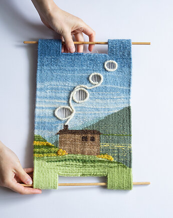 Ręcznie tkany gobelin Domek w górach, Natela Weawes