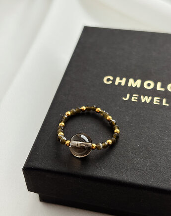 Pierścionek elastyczny Obsydian i Kwarc Dymny, Chmolowska Jewellery