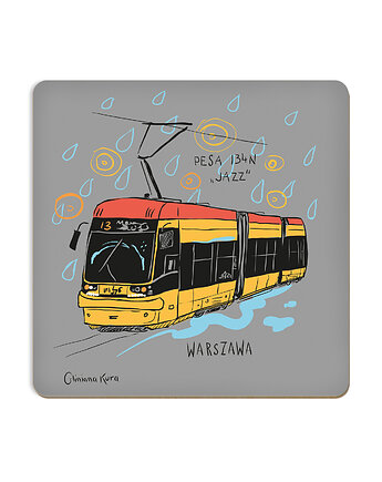 Podkładka pod kubek Warszawa Tramwaj Pesa 134N "Jazz", Gliniana Kura