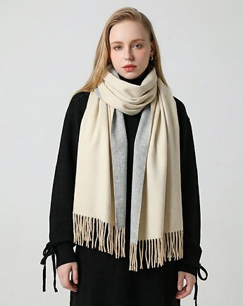 SZAL SZALIK kaszmir 100% kaszmirowy beżowy szary , AKADEMIA STYLU