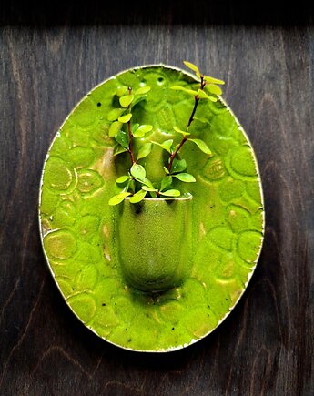 Ceramiczny kwietnik zielona zawieszka dekoracja ścienna, Wooden Love
