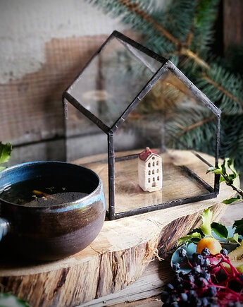 Mini szklarnia Dom Otwarty - szklana dekoracja handmade, Zielona Sztuka