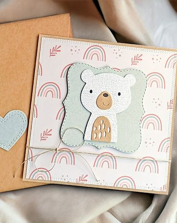 MIŚ beżowy: kartka handmade na urodziny, roczek, kaktusia