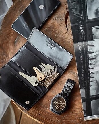 Eleganckie czarne etui na klucze skórzane belveder BK71, Belveder