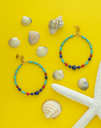 Kolczyki boho z koralem i lapisem lazuli, AT NOON