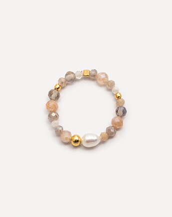 Pierścionek pozłacany z jasnymi kamieniami naturalnymi, ANIMALKINGDOM