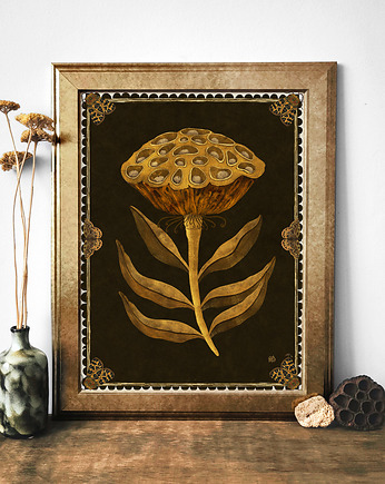 Dry lotus, plakat botaniczny, plakat boho, plakat kwiaty, lotos, OKAZJE - Prezent na Parapetówkę