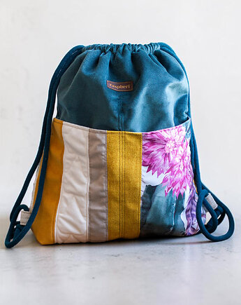 Plecak worek patchwork petrol , raspberi