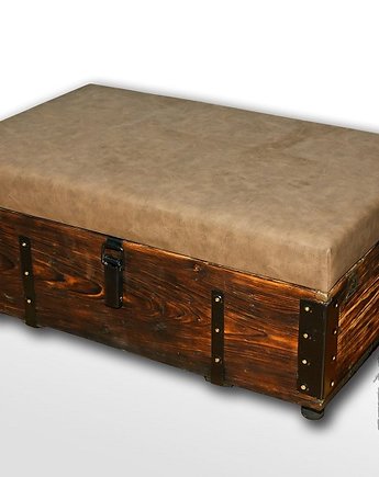 Skrzynia drewniana/kufer z tapicerowanym siedziskiem, pufa, Pewnie w Drewnie