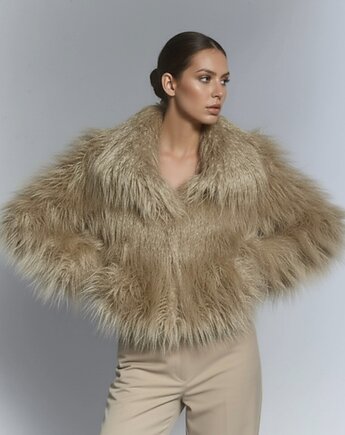 Beżowa puszysta kurtka ze sztucznego futra, FORTINI