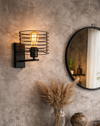 Czarna lampa ścienna do sypialni w stylu loft AROLA LOFT, lampy loftowe LYSNE LOFT