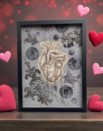 Obraz malowany i haftowany serce anatomiczne 3D., PinPin Design
