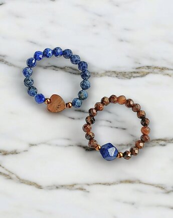 PREMIUM : zestaw pierścionków : lapis lazuli, tygrysie oko, kaktusia